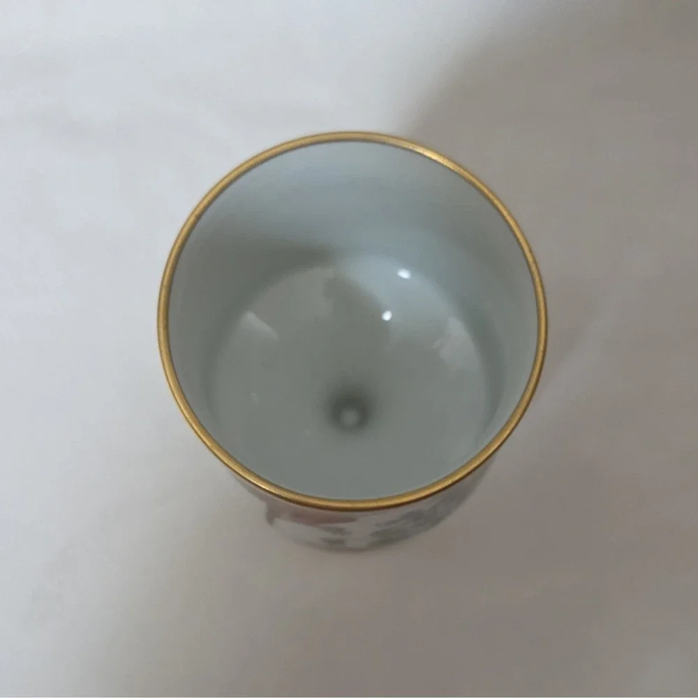 Limoges France VINTAGE Porcelain Egg Cup Bird and Floral Design Gold Trim
